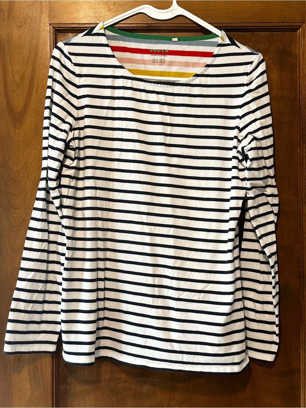 Boden Ella Long Sleeve Breton Stripe Tee Rainbow Multi Color T1004 US 10 / UK 14